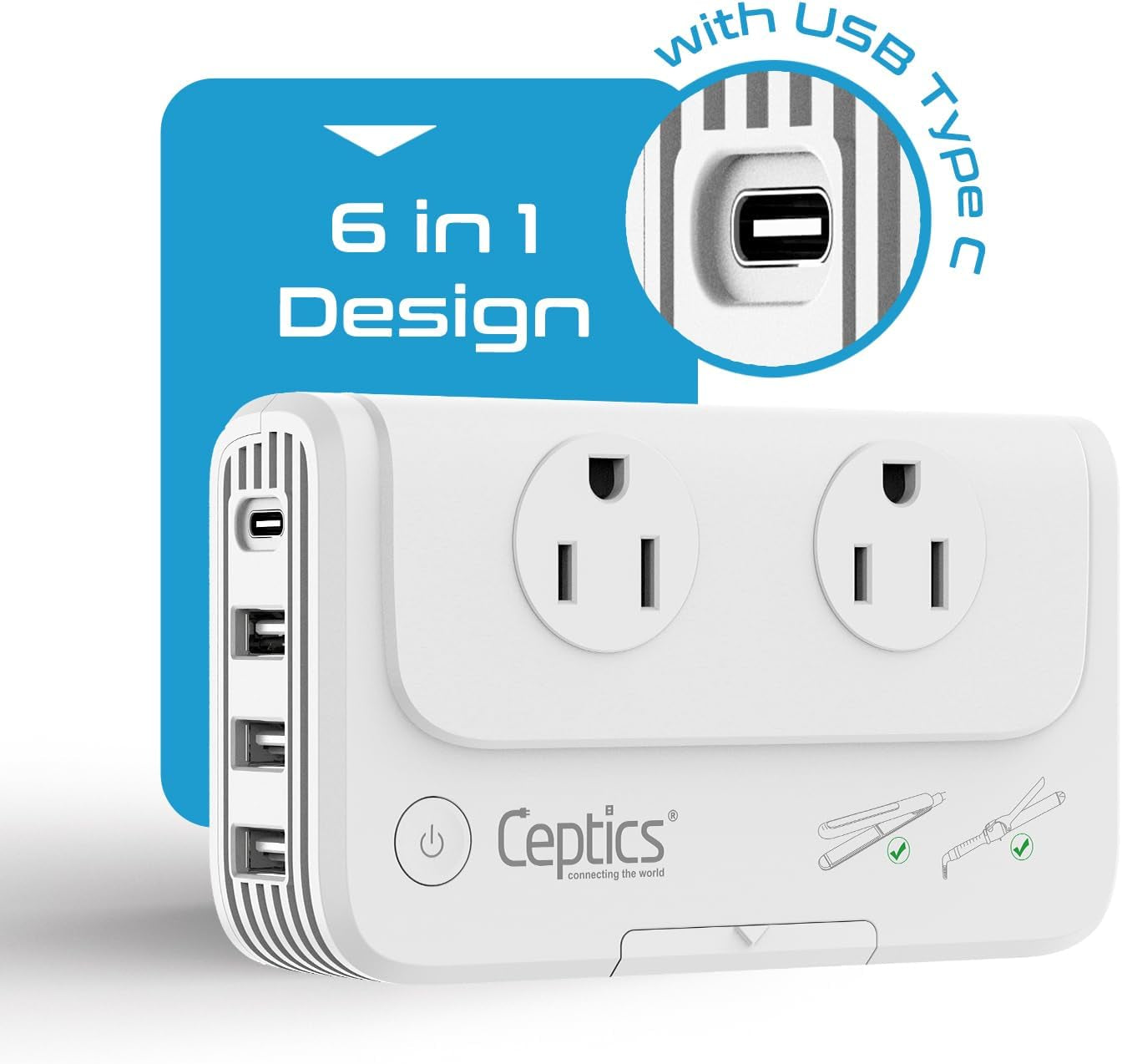 European Travel Voltage Converter, 200W Adapter for Curling Iron, Straightener, Charger, Step down World Power Plug - 4 USB PD 18W Fast Charging - Swadapt Compatible - Type C, E/F, G Included