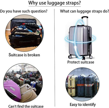 Luggage Straps for Suitcases, Add a Bag Luggage Strap & Luggage Tag Set, Adjustable Luggage Belt Suitcase Strap Travel Bag Accessories