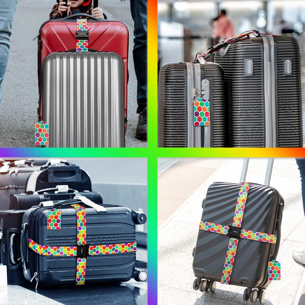 Luggage Straps for Suitcases, Add a Bag Luggage Strap & Luggage Tag Set, Adjustable Luggage Belt Suitcase Strap Travel Bag Accessories